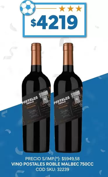 Postales - VINO POSTALES ROBLE MALBEC 750CC