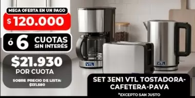 66 - SET 3 EN 1 VTL TOSTADORA-CAFETERA-PAVA