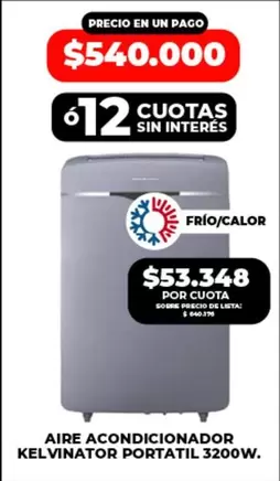 Kelvinator - AIRE ACONDICIONADOR PORTATIL 3200W