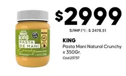 King - Pasta Mani Natural Crunchy x 350Gr. Cód 23737