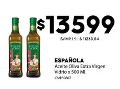 X$ - Aceite Oliva Extra Virgen Vidrio x 500 Ml. Cód:30807
