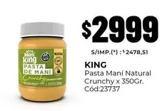 King - Pasta Maní Natural Crunchy x 350Gr. Cód:23737