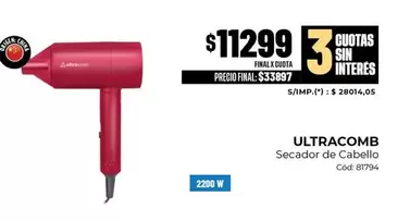 Ultracomb - Secador de Cabello Cód 817794