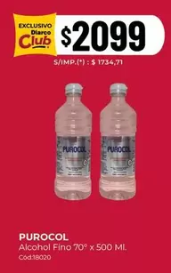 Purocol - Alcohol Fino 70° x 500 ML. Cód:18020