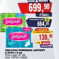 Ladysoft - TOALLITAS FEMENINAS C.ALAS x 8 un.