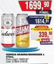 X$ - CERVEZA x 473cc. Pcio.x kg/l: 3593,87 Cod: 27864-27678