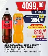 Coca cola - GAS. COCA COLA / ZERO / SPRITE / FANTA 2,25 lt