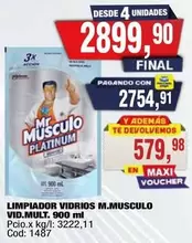 Platinum - LIMPIADOR VIDRIOS M.MUSCULO VID.MULT. 900 ml Cod: 1487