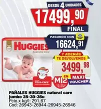 Huggies - PAÑALES NATURAL CARE JUMBO 28-30-36u Cod: 26943-26944-26945-26946
