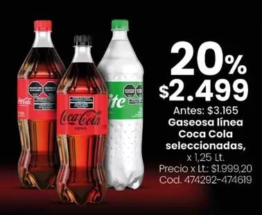 Coca cola - Gaseosa línea Coca Cola seleccionadas, x 1,25 Lt.