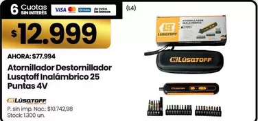 Lusqtoff - Atornillador Destornillador Inalámbrico 25 Puntas 4V