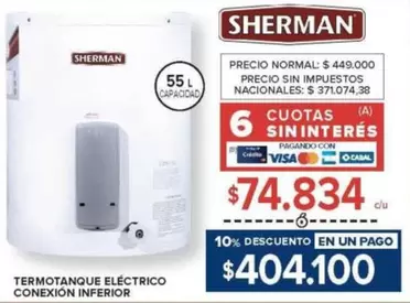 sherman - TERMOTANQUE ELÉCTRICO CONEXIÓN INFERIOR