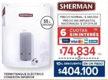 sherman - TERMOTANQUE ELÉCTRICO CONEXIÓN INFERIOR