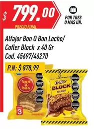 Bon o Bon - Alfajor Bon O Bon Leche/Cofler Block x 40 Gr Cod. 45697/46270