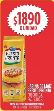 Arcor - HARINA DE MAÍZ PRESTO PRONTA PRECOCIDA