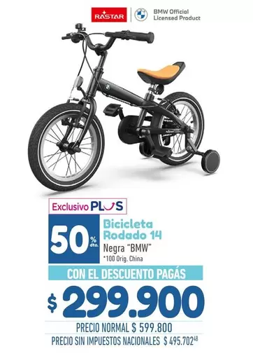 Bicicleta Rodado 14 Negra "BMW"