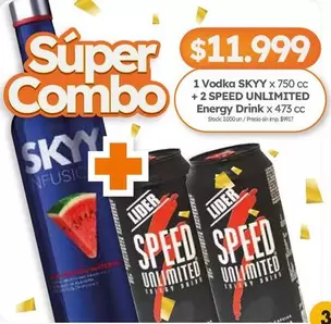 Skyy - Vodka SKYY x 750 cc + 2 SPEED UNLIMITED Energy Drink x 473 cc
