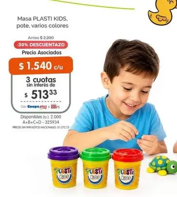 Masa PLASTI KIDS, pote, varios colores