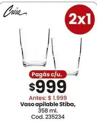 Vaso apilable Stiba, 358 ml. Cod. 235234