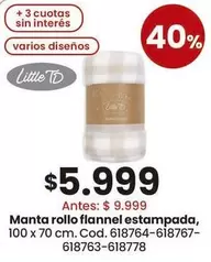 X$ - Manta rollo flannel estampada, 100 x 70 cm. Cod. 618764-618767-618763-618778