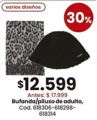 Bufanda/piluso de adulto, Cod. 618306-618298-618314