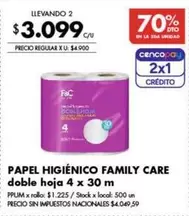X$ - PAPEL HIGIÉNICO FAMILY CARE doble hoja
