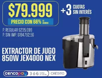 66 - EXTRACTOR DE JUGO 850W JEX4000 NEX