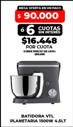 66 - BATIDORA VTL PLANETARIA 1500W 4.5LT
