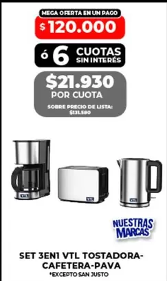 66 - SET 3EN1 VTL TOSTADORA-CAFETERA-PAVA