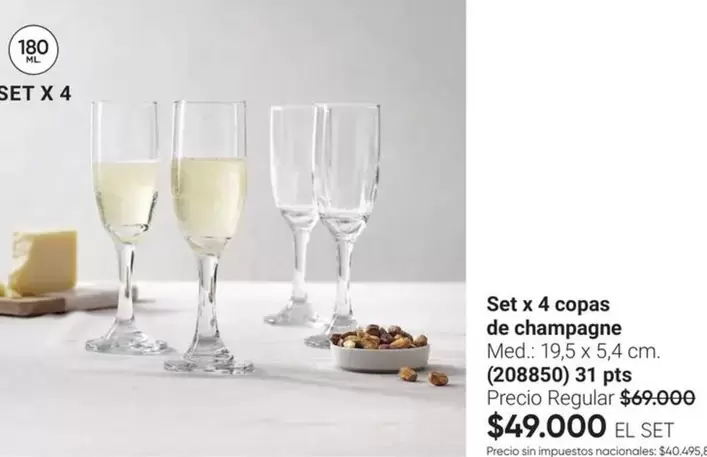 X$ - Set x 4 copas de champagne