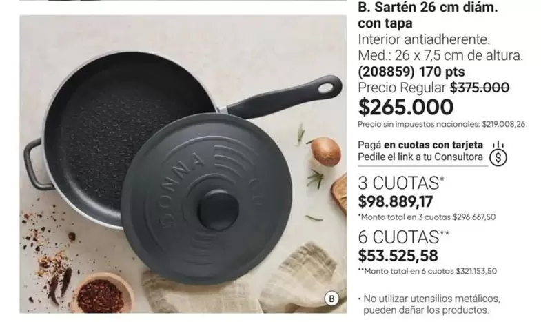 X$ - B. Sarten 26 cm diám. con tapa
