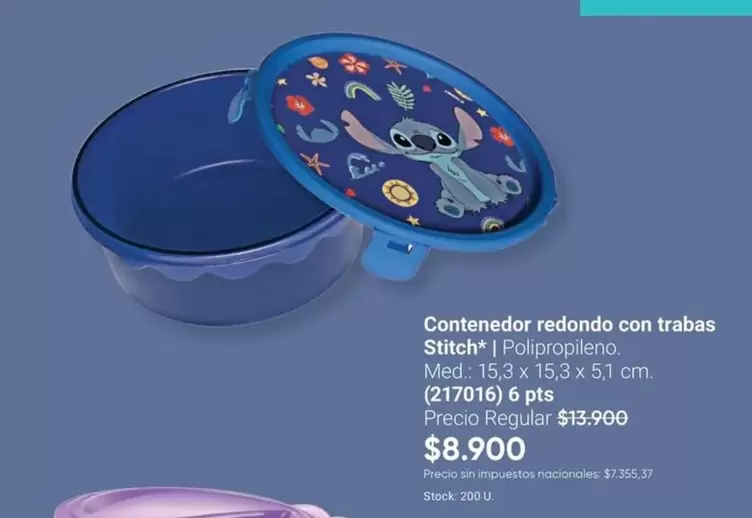 Redondo - Contenedor redondo con trabas Stitch (217016)