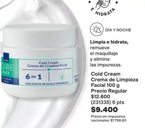 Avon - Cold Cream Crema de Limpieza Facial 100 g (231335)