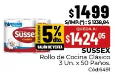 Sussex - Rollo de Cocina Clásico 3 Un. x 50 Paños. Cód:6491