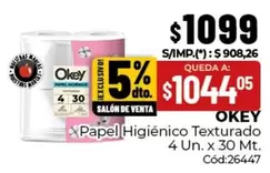 Okey - Papel Higi0999enico Texturado 4 Un. x 30 Mt.