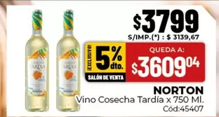 Norton - Vino Cosecha Tardía x 750 Ml. Cód:45407