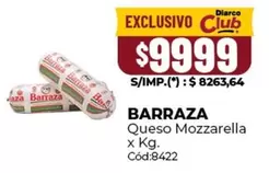 Barraza - Queso Mozzarella x Kg. Cód:8422