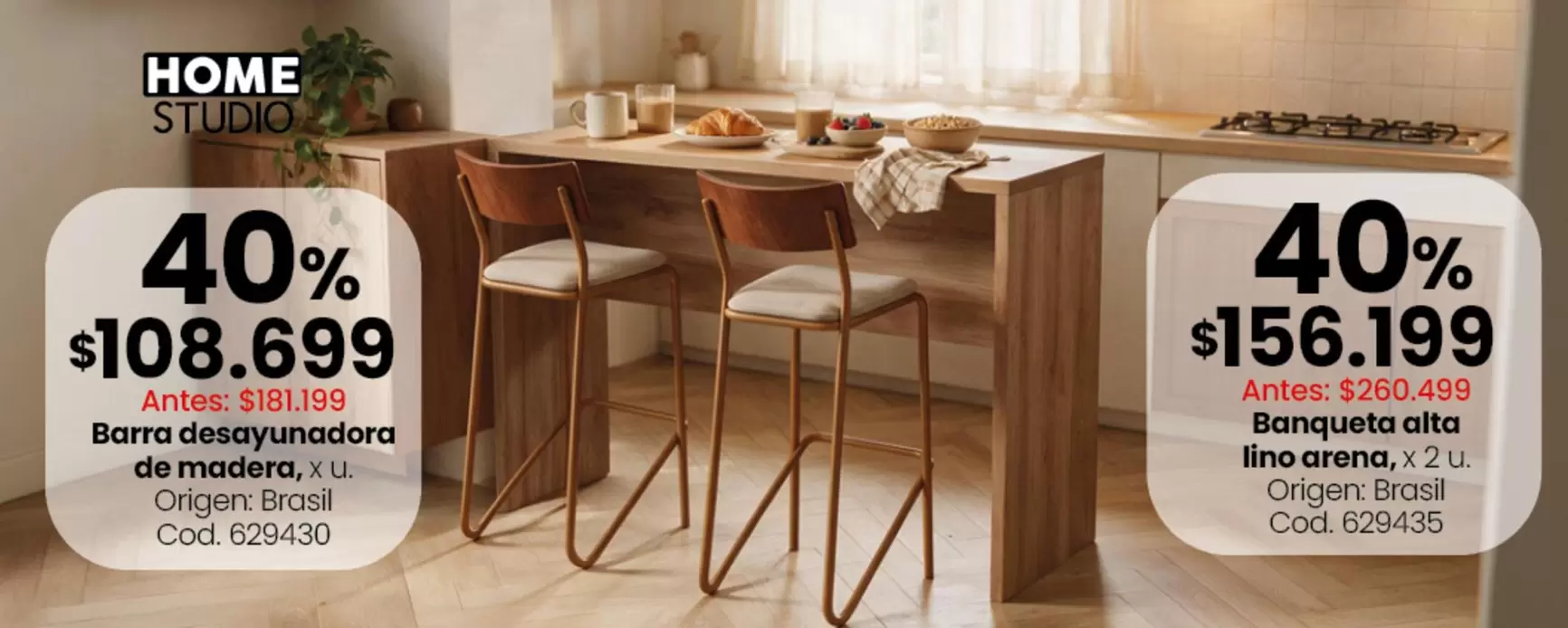Origen - Barra desayunadora de madera, x 1 u Cod. 629430