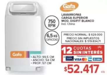 Gafa - LAVARROPAS CARGA SUPERIOR MOD. DIGIFIT BLANCO