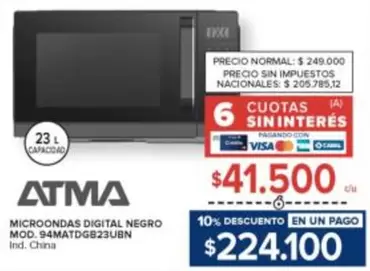 Atma - MICROONDAS DIGITAL NEGRO MOD. 94MATDG823UBN