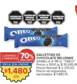 Oreo - GALLETITAS DE CHOCOLATE RELLENAS VAINILLA