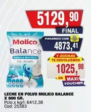 X$ - LECHE EN POLVO MOLICO BALANCE X 800 GR.