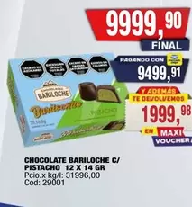 Bariloche - CHOCOLATE BARILOCHE C/ PISTACHO 12 X 14 GR Cod: 29001