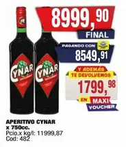 Cynar - APERITIVO CYNAR x 750cc. Cod: 482
