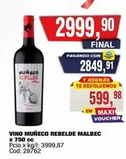 X$ - VINO MUÑECO REBELDE MALBEC