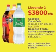 Coca cola - Gaseosa regular o sin azúcar, bot. 2,5 lt. / Gaseosa regular, descartable, bot. 2,25 lt.