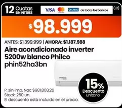 Philco - Aire acondicionado inverter 5200w blanco phin52ha3bn