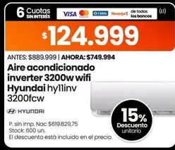 Hyundai - aire acondicionado inverter 3200w wifi 3200fcw