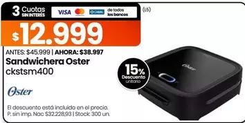 Oster - Sandwichera ckstsm400