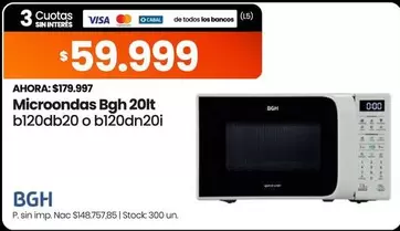 BGH - Microondas 20lt b120db20 o b120dn20i